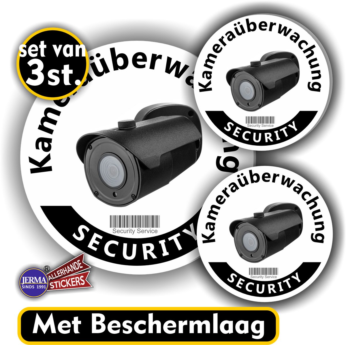 Jerma - Camera toezicht - Duits - Stickers - 3 st. - Ø 12 - 2x Ø 7 cm - Weerbestendig - Zelfklevend