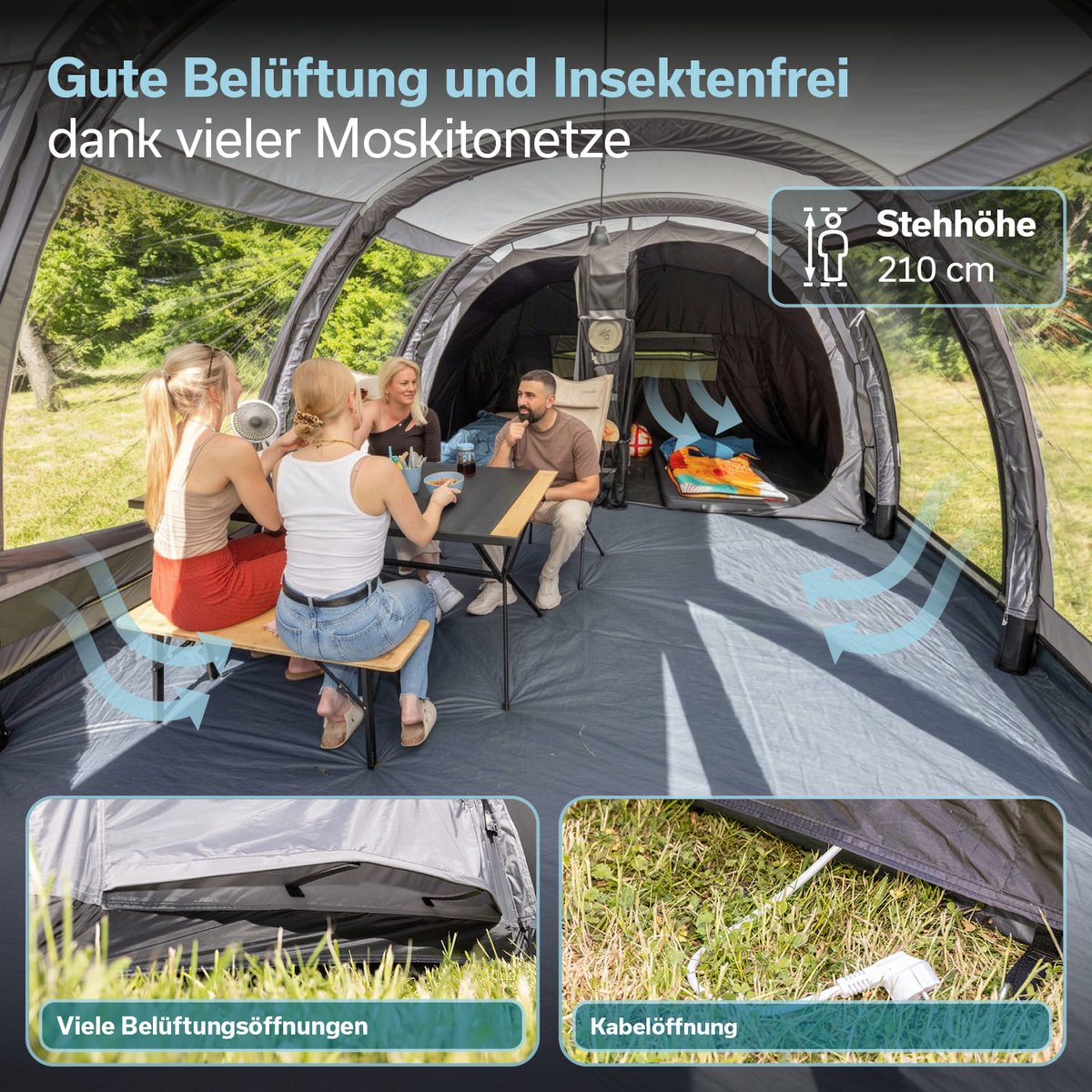 Skandika opblaasbare tent Folldal 5 Air Protect - Luchttent voor 5 personen, ingenaaid grondzeil, waterdicht, 5000 mm waterkolom, met pomp, zonneluifel | Campingtent, tunneltent, airtent – foto 4