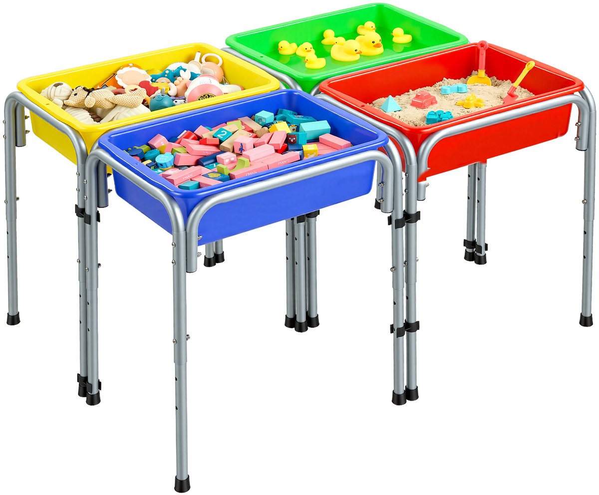 Vevor Sensorische Tafel, Activiteitentafel met 4 Stations, Verwijderbare Opbergdozen en Antislipvoetjes, Frame van Koolstofstaal, Afgeronde Hoekjes, voor Kinderen van 3-6 Jaar Blauw