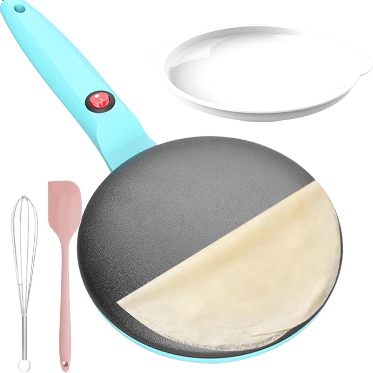 Crêpemaker Machine - Pannenkoekenpan Elektrisch - Snelle Maaltijden Maken - Automatische Temperatuurregeling - 20 x 42 cm - Blauw