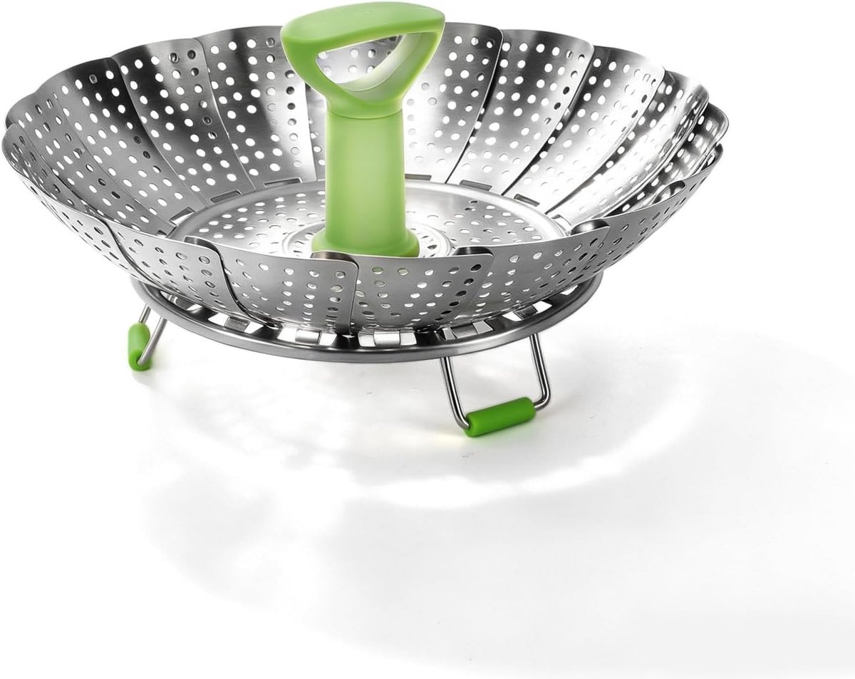 Groentenstoommand - Stoomrek Kookgerei - Gezond Koken - Opvouwbaar Roestvrij Staal - 9 inch - Zilver