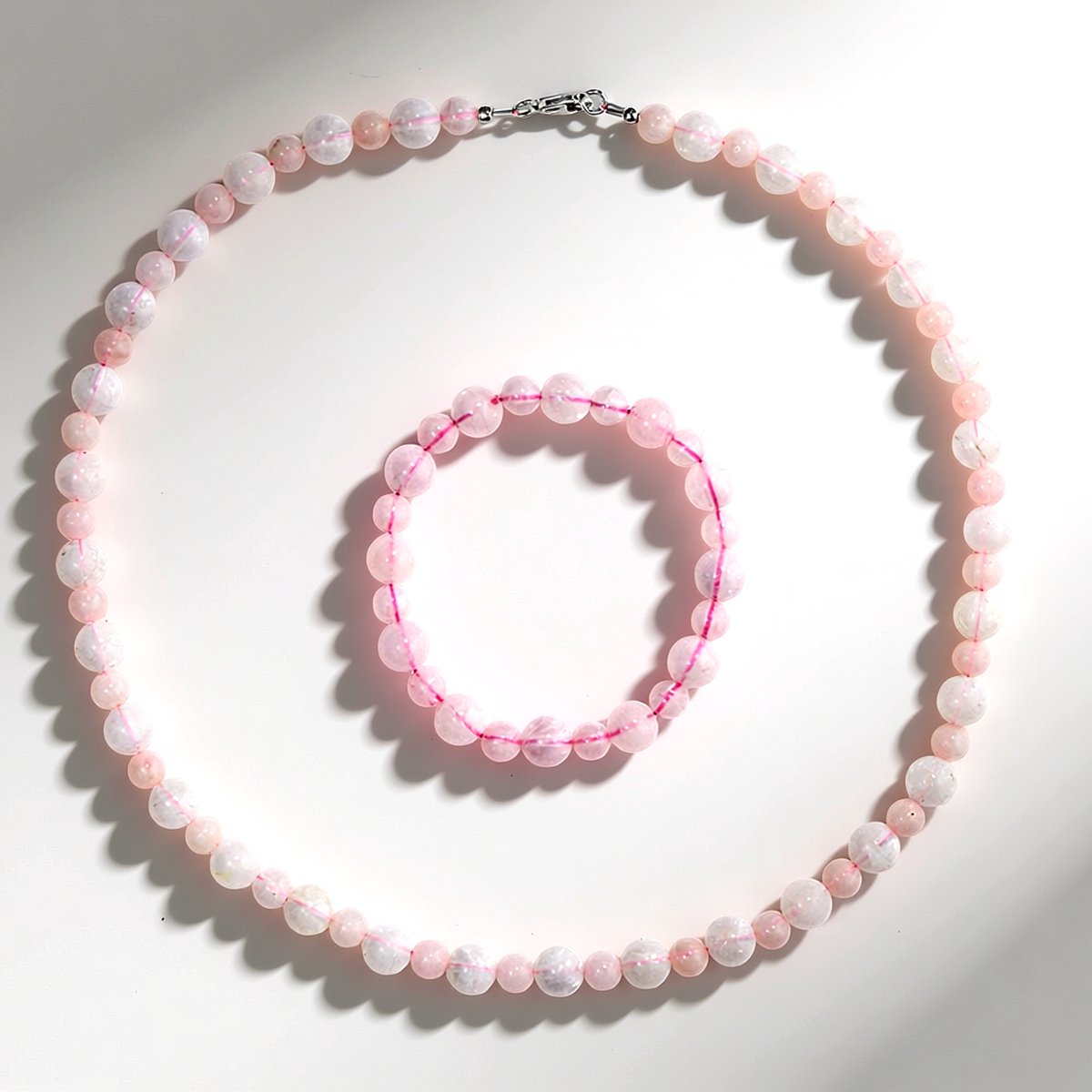 Cavill - Braziliaanse Rozenkwarts 7 ct - 925 Sterling Zilver Gerhodineerd - Elegante Sieradenset - Ketting 45 cm & Armband 18 cm