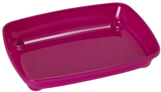 Open kattenbak in de kleur fuchsia op een witte achtergrond.