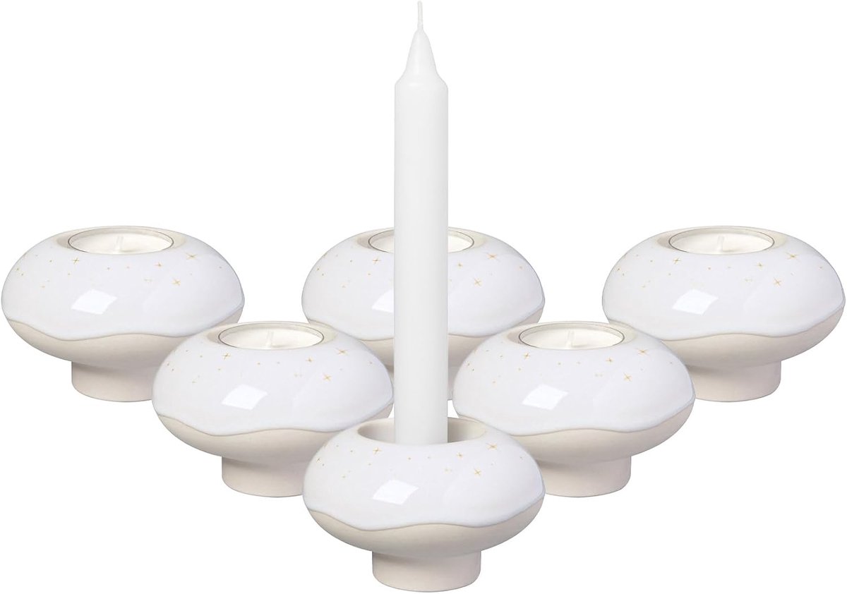 Kaarsenhouder Donut - Theelichthouder Kerst - Sfeerverlichting Huis - Speciale Effectglazuur - 9 x 9 x 5.5 cm - Beige