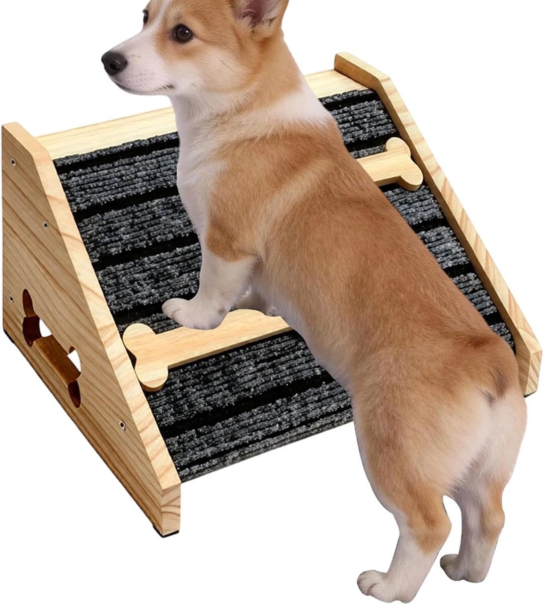 Huisdierenhelling - Honden trap - Veilig Klimmen - Gewrichtsvriendelijk Ontwerp - 30 x 15 x 25 cm - Natuurlijk Hout