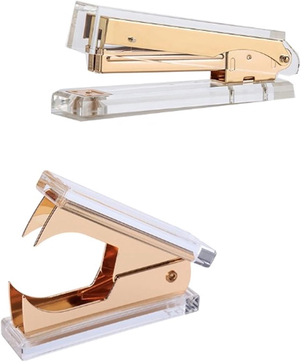 Nietmachine Set - Kantoor Organizer - Documenten Organiseren - Ergonomisch Ontwerp - 2 Stuks Set - Geel Goud