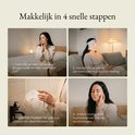 Vier stappen voor huidverbetering met het LED masker: schoonmaken, behandeling, reinigen en hydrateren.