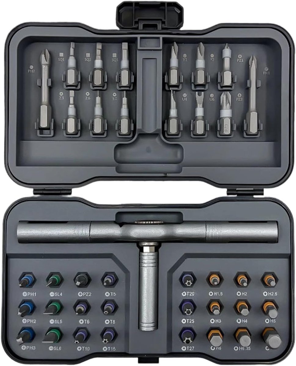 Ratelschroevendraaier Bits - Precisie Set - Meubels Monteren - Ingebouwde Magneet - 38 Delig - Grijs