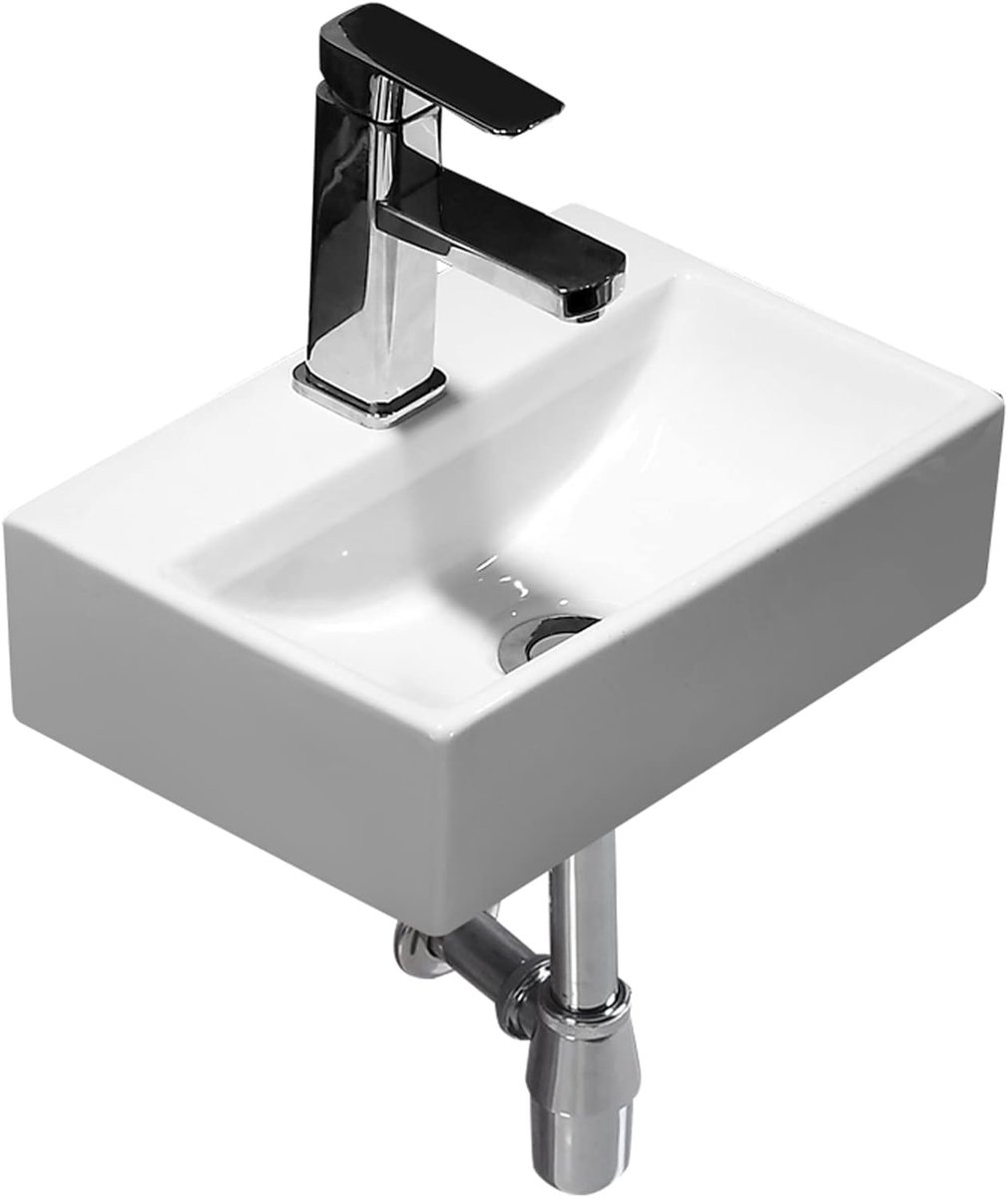 Wastafel Keramiek - Fontein Wastafel - Ruimte Besparen - Krasbestendig - 36 x 25 x 11 cm - Wit