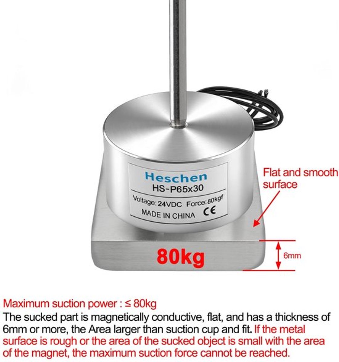 Byshayne - Electromagnet - 80 kg aantrekkingskracht - Cilindrisch model - 24 V DC