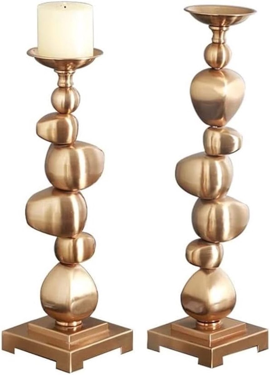 Kaarsenstandaard Set - Kandelaars IJzer - Tafeldecoratie Huis - Vintage Stijl - 51 en 43 cm - Zwart