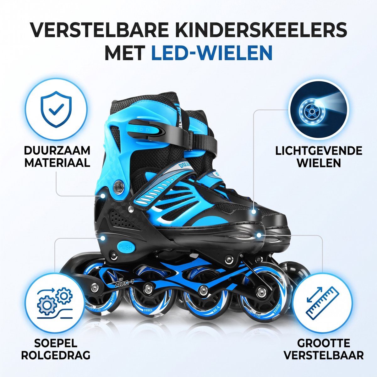 Inline Skates – Verstelbaar – LED Wielen Zonder Batterij – ABEC-7 Lagers – Kinderen en Jongeren Skaten Zwart
