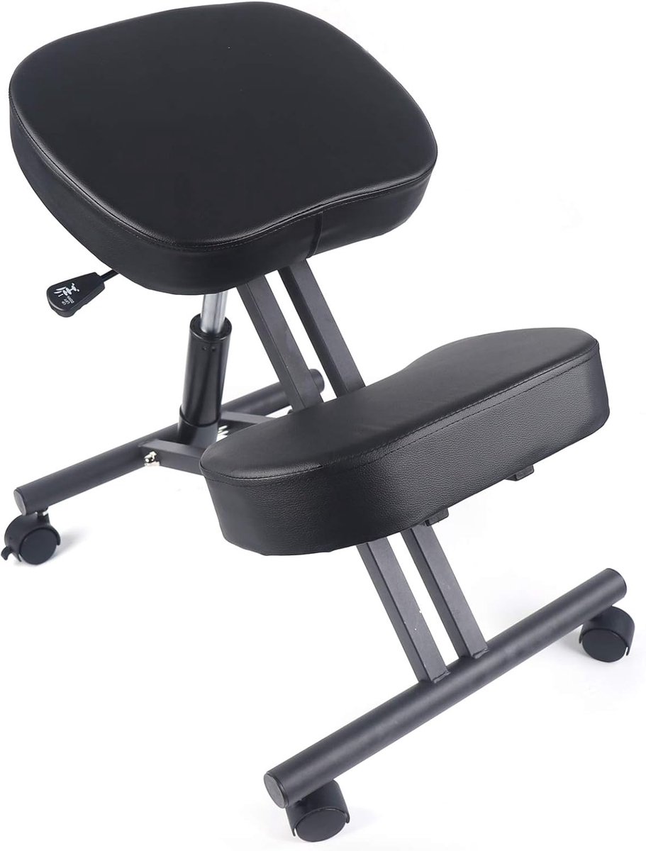 Ergonomische Kniekruk - Zadelkruk Kantoor - Houding Verbeteren - Verstelbare Zithoogte - 70cm x 46cm x 50-60cm - Zwart