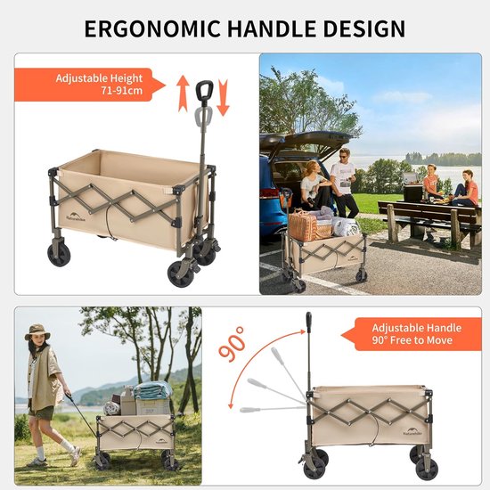 Opvouwbare Festivalwagen - Strandkar Tuinwagen - Buitenactiviteiten Vervoer - 120kg Draagvermogen - 140 Liter Capaciteit - Bruin — afbeelding 2