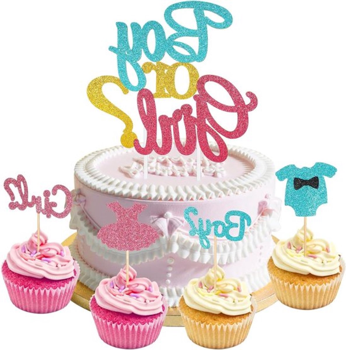 Cupcake toppers jongens meisjes thema glitter geslacht - Allecto Plus