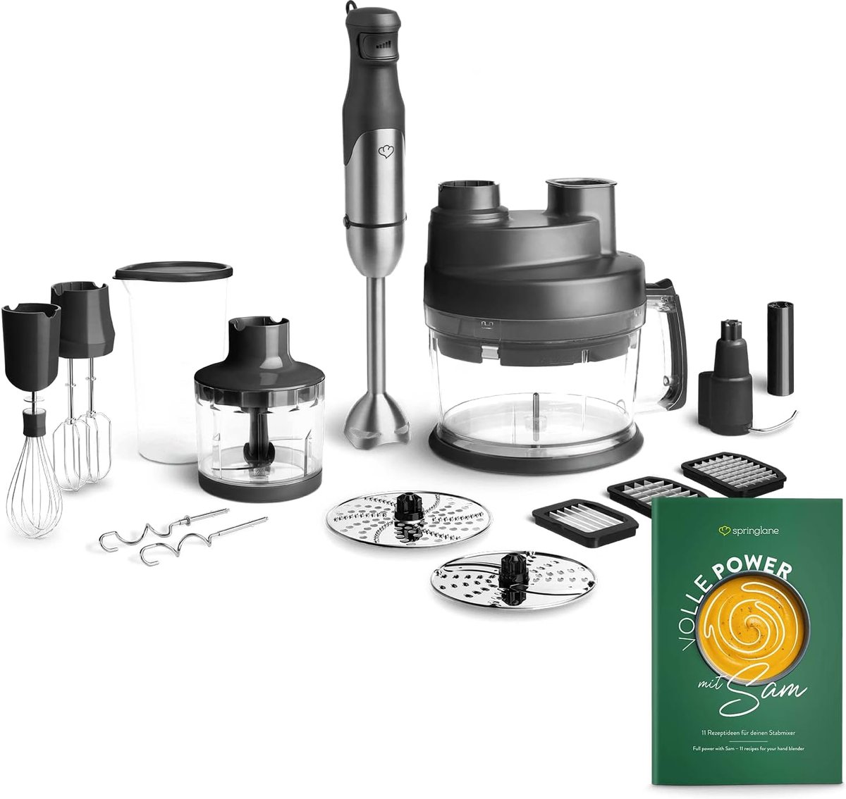 Staafmixer Set - Handmixer Keukenmachine - Eten Bereiden - Traploze Snelheidsregeling - 800 Watt - Zilver
