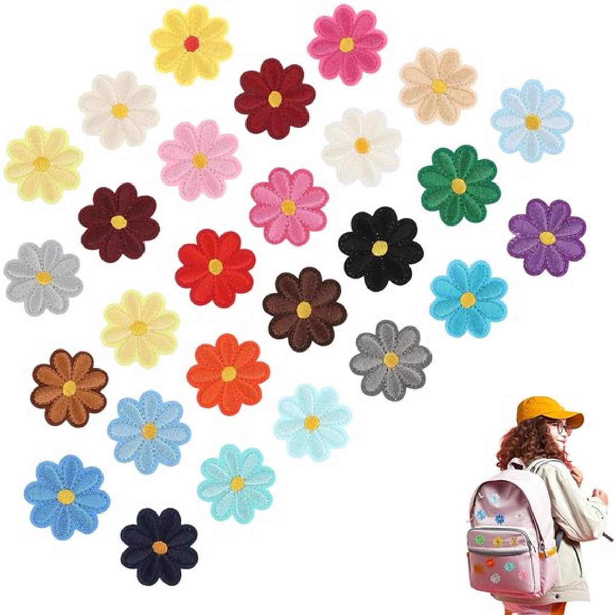 Zeynomax - Madeliefjes-patches - Geborduurde reparatiepleisters - Veelkleurig