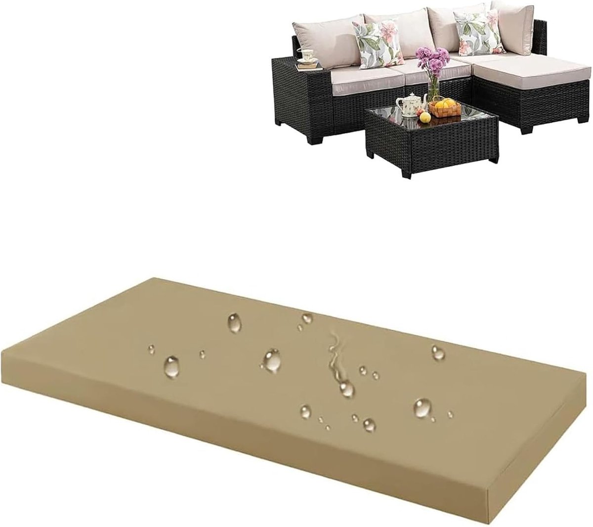 Bankkussen voor buiten - Tuinkussen zitkussen - Buiten ontspannen - Waterdicht antislip - 170x45x5 cm - Beige