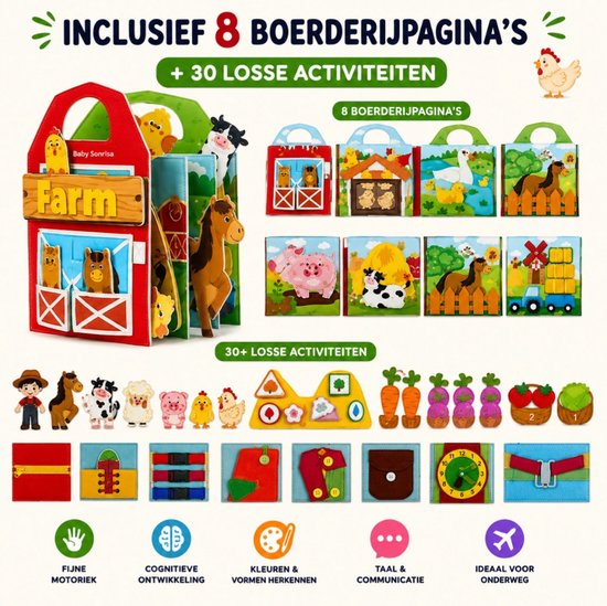 Busy Board - Voelboek - Montessori - Speelgoed - Educatief Speelboek Voor Peuters 1–3 Jaar – Interactief Leerboek Met Kleuren - Dieren & Vormen - Speelgoed Jongen 2 - Speelgoed Meisjes 2 — afbeelding 3