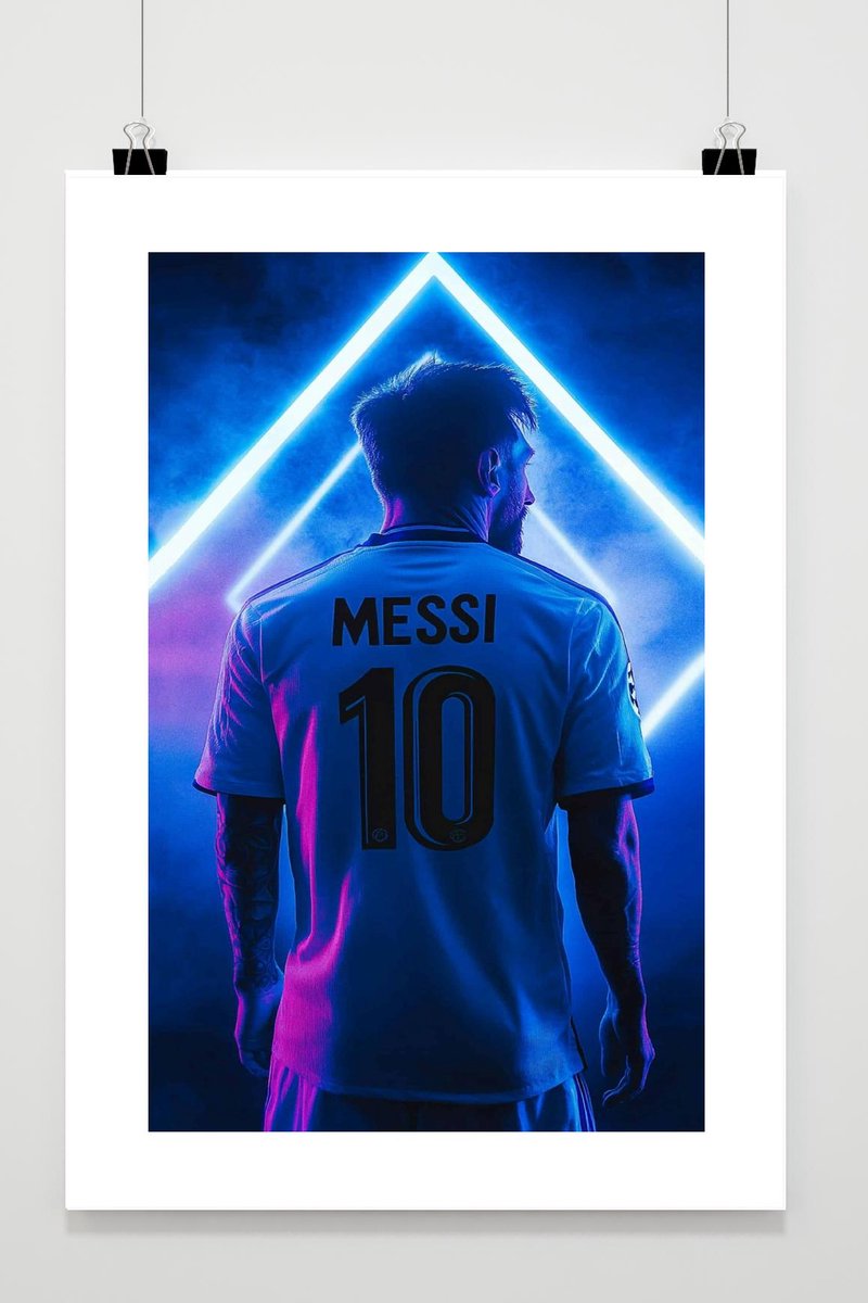 Lionel Messi Poster - Neon - Voetbal - Sport - Spits - Voetbalster - Aanvaller - Coole - posters - formaat 70x100cm - Wanddecoratie - BL4361 - Met Witte Rand - passe-partouts stijl