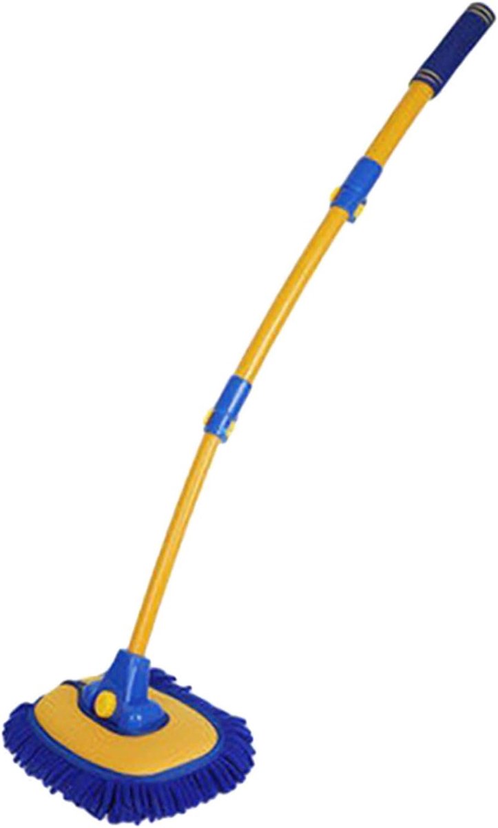 Autowasborstel Mop - Reinigingsborstel Voertuig - Auto Reinigen - Verstelbare Hoek - 102cm Uitschuifbaar - Geel Blauw