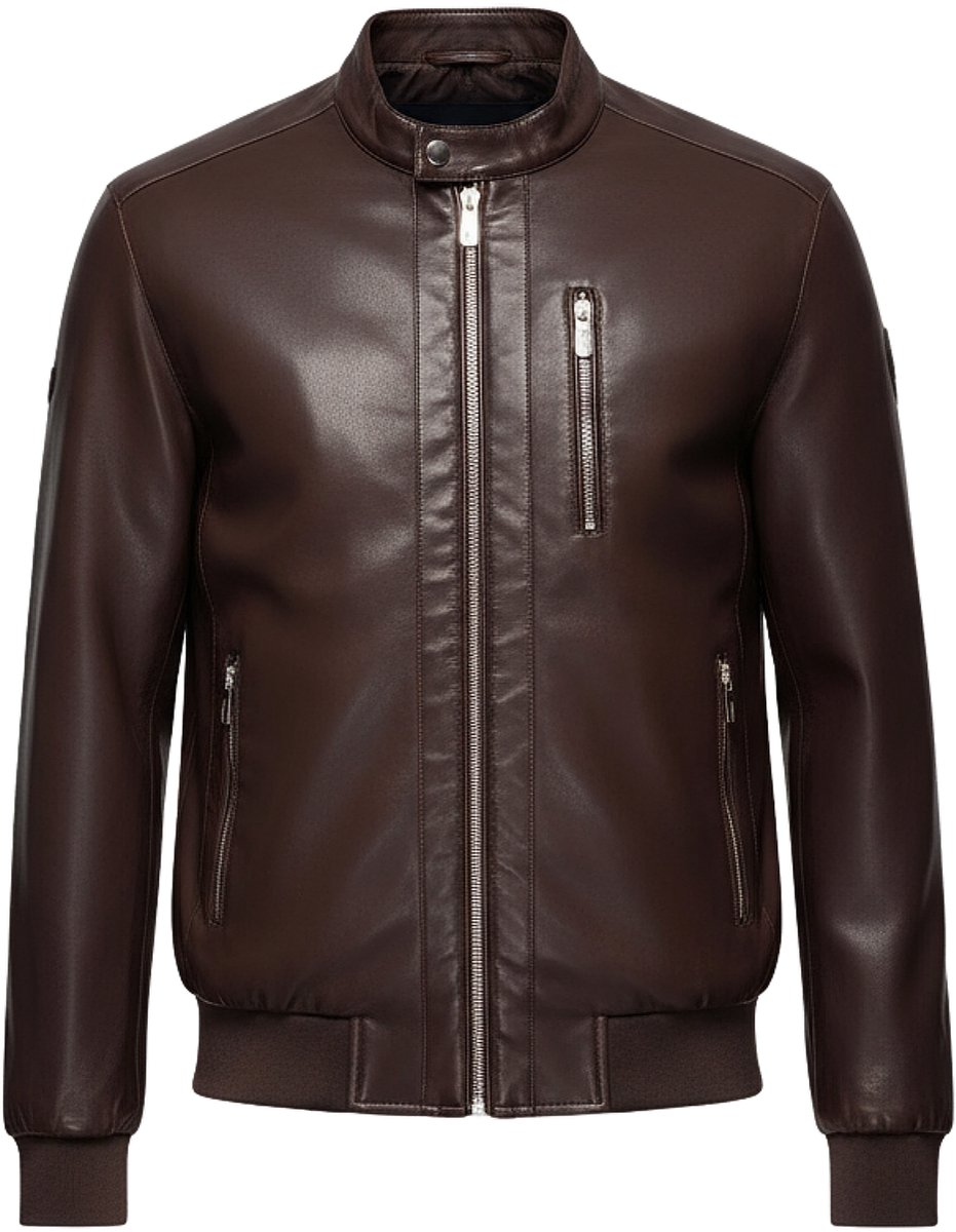 OMBRE Jas - polyester - rits - effen Donkerbruin S