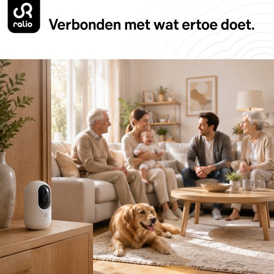Ralio Beveiligingscamera binnen - 3MP Ultra HD - Huisdiercamera met App - Wifi Camera - beweging en geluidsdetectie - Bewakingscamera - Babyfoon - 2.4/5 GHz - Wit — afbeelding 2
