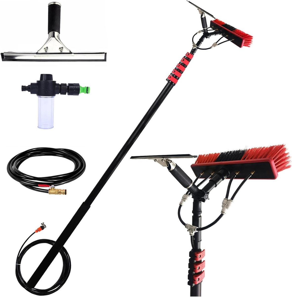 Raamreinigingsborstel met trekker - Telescopische reiniger - Hoge ramen wassen - Watergestuurde telescoop - 36 - 108 m - Aluminium