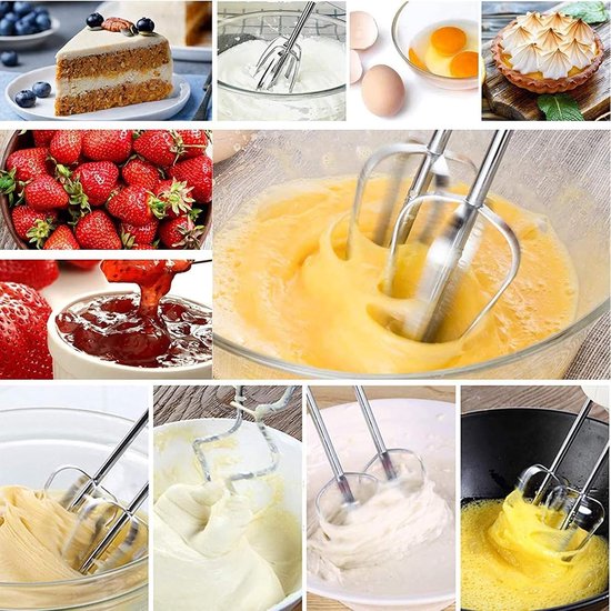 Handmixer Elektrisch - Keukenmixer Foodmixer - Bakken Ingrediënten Mixen - 7 Snelheden Instelbaar - 16x18cm - Zilver — afbeelding 2