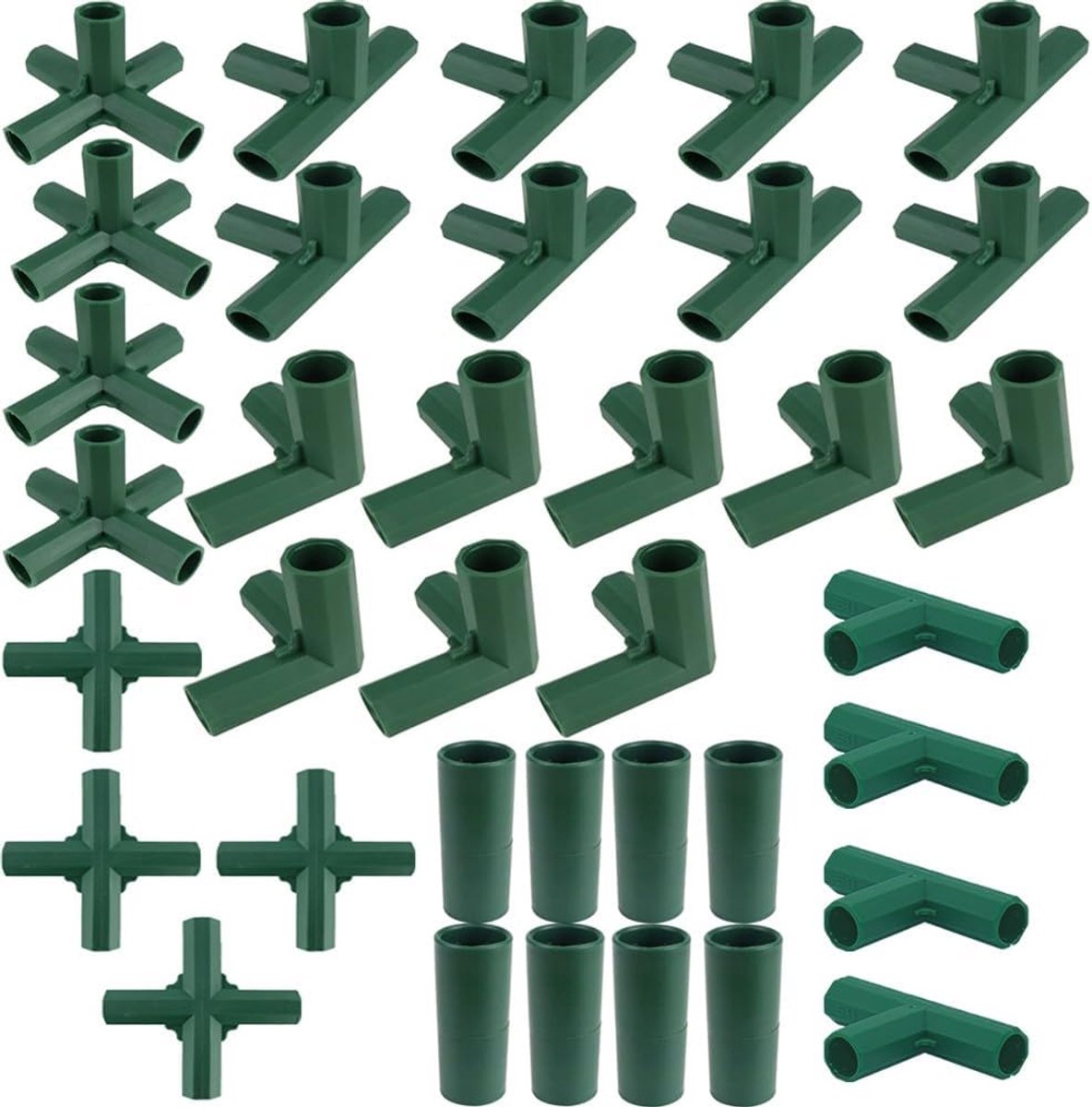 Koppelstukken Kasframe - Frame Connectoren - Tuinstructuur Bouwen - 36 Delige Set - 16 mm Buis - Groen