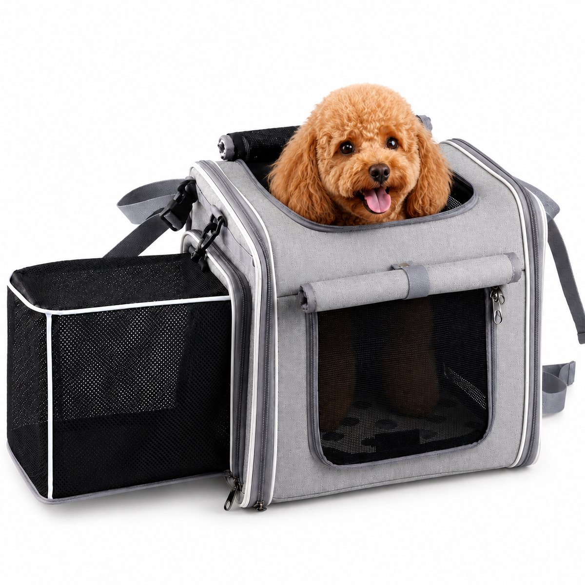 Gloovon® - Honden fietsmand - Honden fiets voorop - 37x26x33 CM - Afneembaar - 2 zij-opbergvakken - Voor Honden tot 5.5 kg - Grijs
