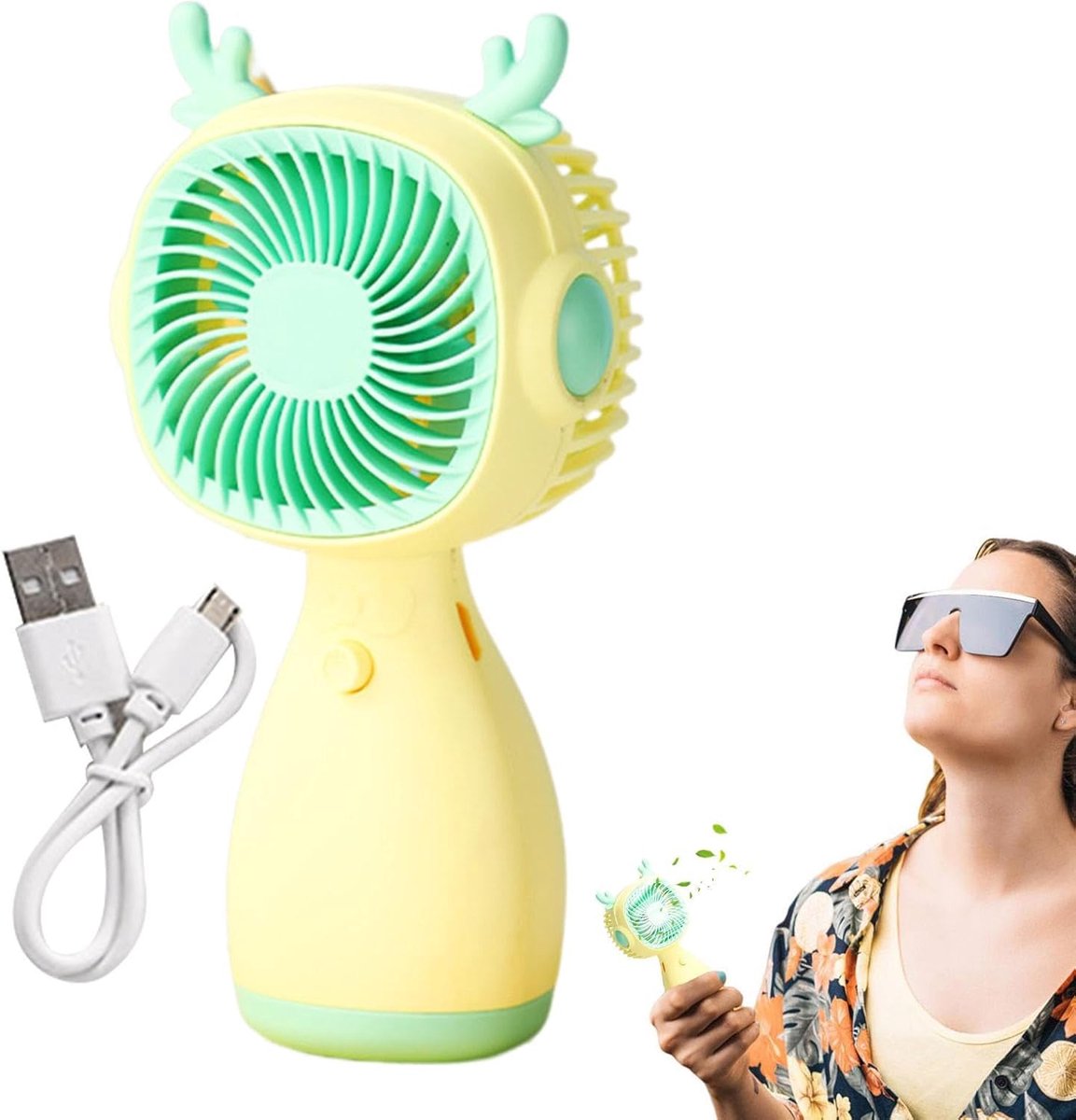 Draagbare Ventilator - Mini Fan - Persoonlijke Koeling - Oplaadbare Batterij - Compact Formaat - Citroengeel