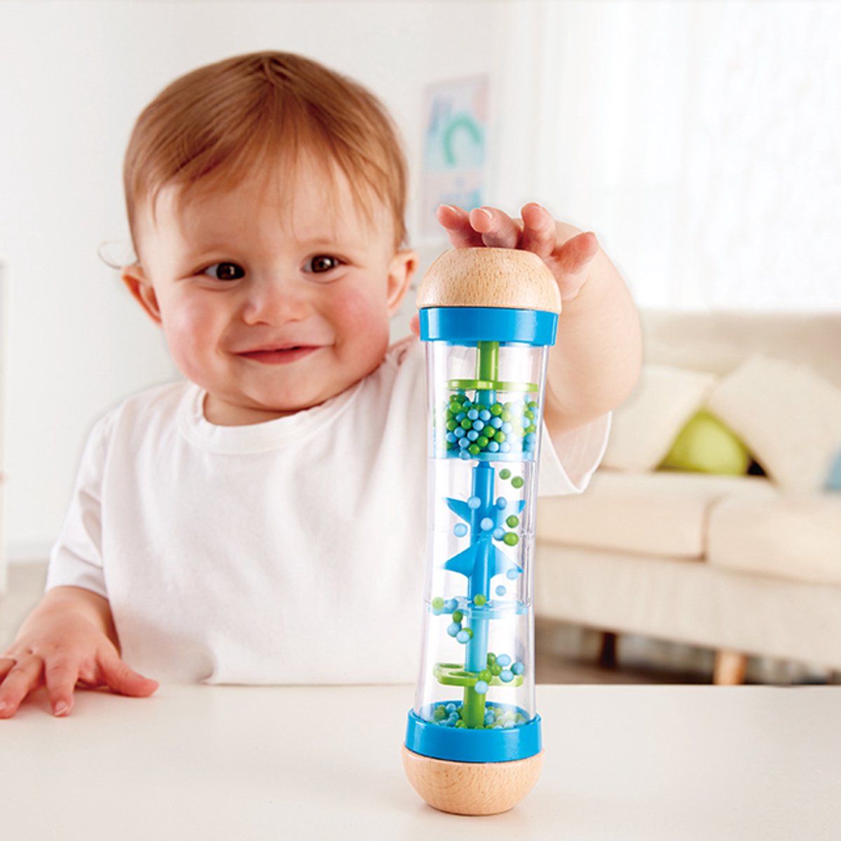 Hape Regenmaker Blauw - Houten Babyspeelgoed met Kalmerende Regengeluiden vanaf 0 Maanden — afbeelding 12
