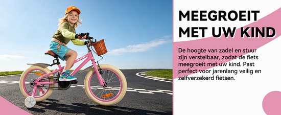 Hiland Meisjesfiets - 18 Inch - Met Mandje & Zijwieltjes - Handrem & Terugtraprem - Roze - Geschikt voor buitenactiviteiten in de lente van Hiland — afbeelding 5