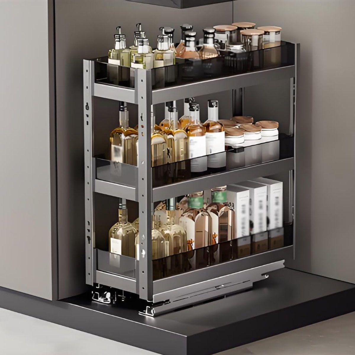Uittrekbaar Kastrek - Keuken Organizer - Kastruimte Maximaliseren - Stille Uitschuiffunctie - 30 cm Breed - Zilver