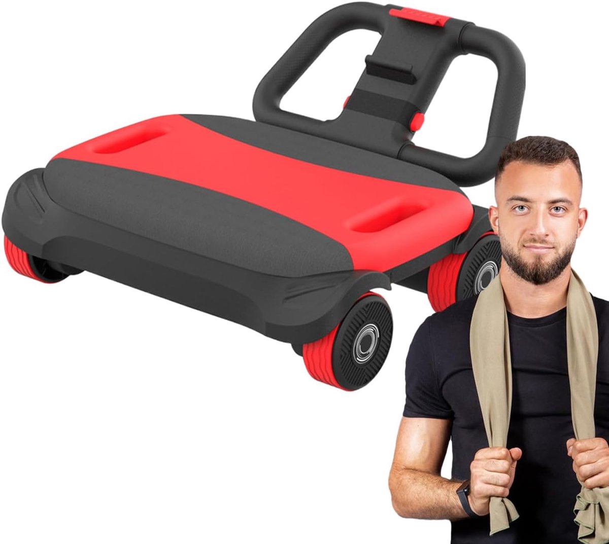 Buikspierroller met Steun - Core Trainer Wiel - Krachtige Core Training - Automatische Rebound Techniek - 40x40x10 cm - Rood