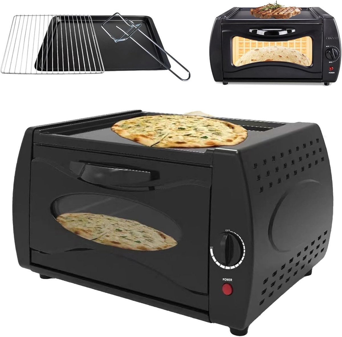 Elektrische Oven Mini Oven Mini Pizza's Maken Dubbele Kookcapaciteit 14 Liter Zwart