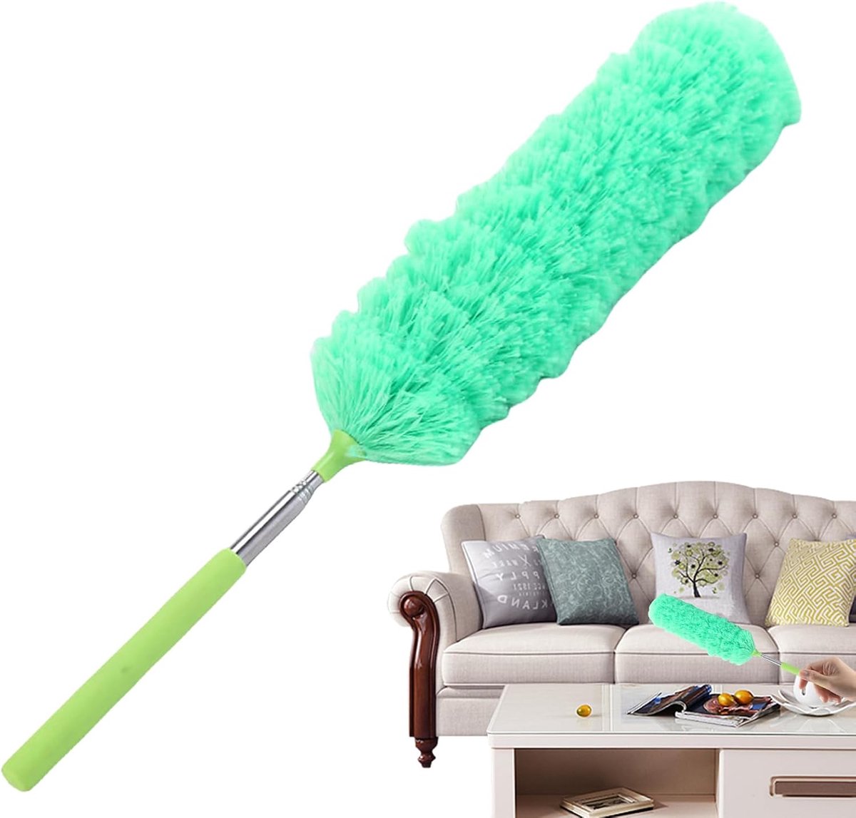 Telescopische Plumeau - Flexibele Stoffer - Stofvrij Huis - Elektrostatische Adsorptie - 38 cm - Groen