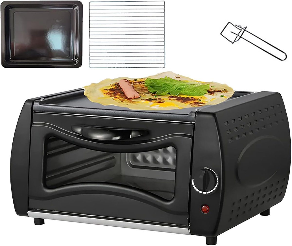 Mini pizzaoven Aanrecht oven Brood en vlees Dubbele kookcapaciteit 2100 Watt Zwart