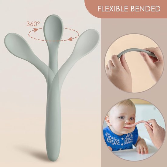 6-Delige Oefenlepel - Baby Lepeltjes - Siliconen Lepels - Trainingslepel - Babyvoedingslepels - Baby-Bijtlepel - Siliconen Van Voedingskwaliteit - Baby Bestek - Zachte Punt - Zacht voor Het Tandvlees - Vaatwasser en Kookbestendig — afbeelding 4