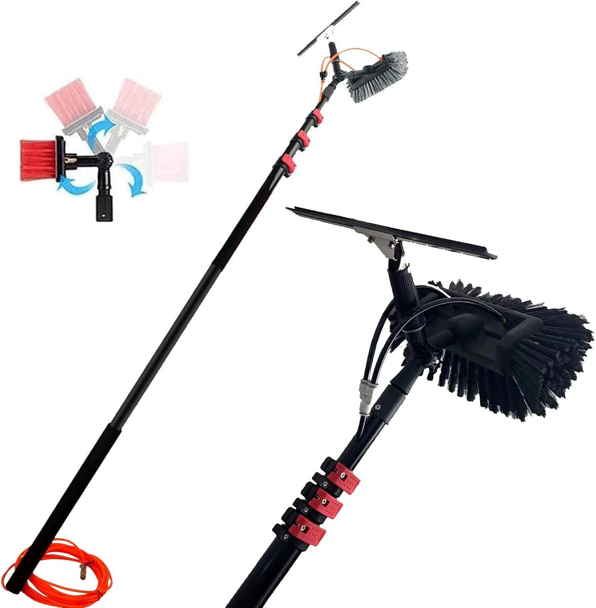 Raamreinigingsborstel - Telescopische raamwisser - Hoge ramen wassen - Ingebouwde watertoevoer - 12 meter - Zilver