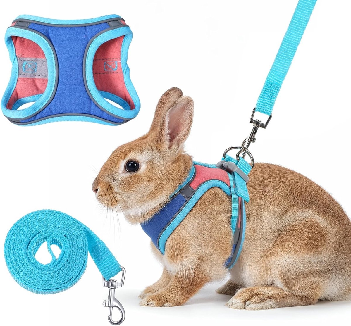 Konijnentuigje met riem - Blauw - Verstelbaar en Reflecterend - Comfortabel voor Kleine Huisdieren