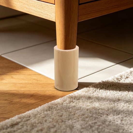 Houten Cilinder Meubelverhogers - Tafelpoot Verhogers - Comfortabeler Zitten - Antislip Ronde Voetstukken - 2 Stuks - Lichtbruin — afbeelding 2