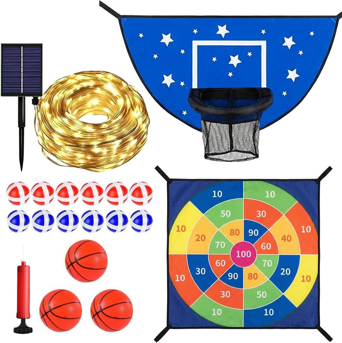 Trampoline basketbal set - Dartbord en bal - Buiten sporten - Compleet speelpakket - 96.5 x 50.8 cm - Meerkleurig