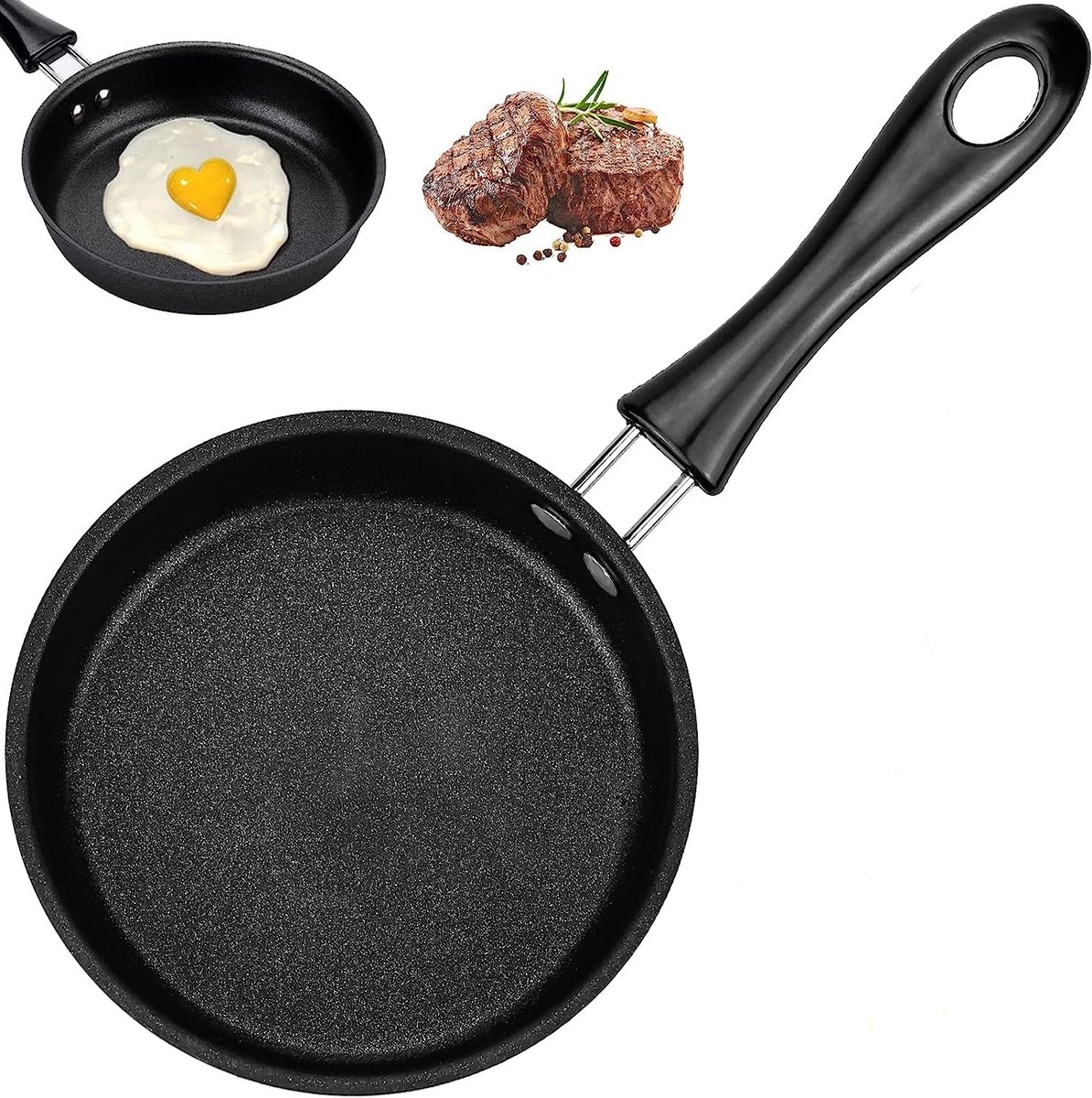Mini koekenpan Omelet pan Ontbijt maken Antiaanbaklaag 12 cm Zwart