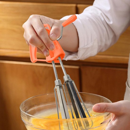 Handmatige Eierklopper - Handslingermixer Keukengereedschap - Beslag Mengen - Dubbele Mengkoppen - 25 cm - Oranje van Merkloos — afbeelding 3
