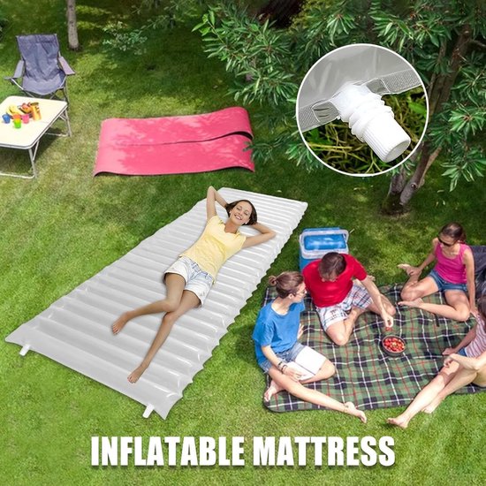 Opblaasbare Camping Matras - Luchtbed Ligmat - Outdoor Kamperen - Ingebouwde Pomp - 200x60cm - Transparant — afbeelding 3