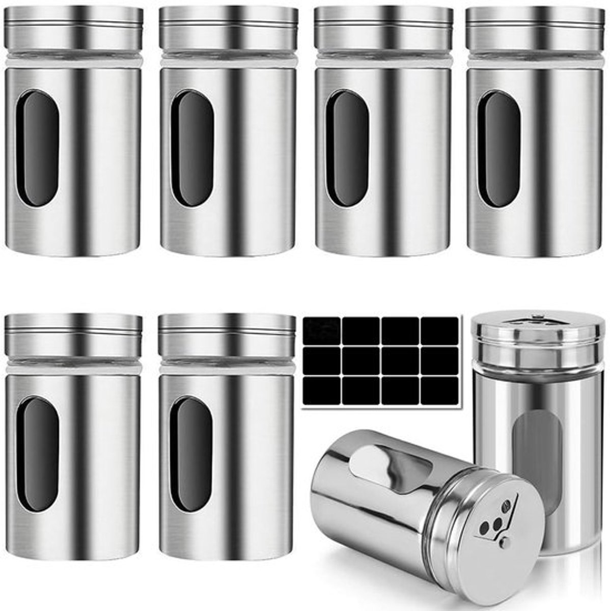 Allecto - Specerijpotjes Set van 8 - Specerij Jars - Hoogwaardige kwaliteit - 80 ml