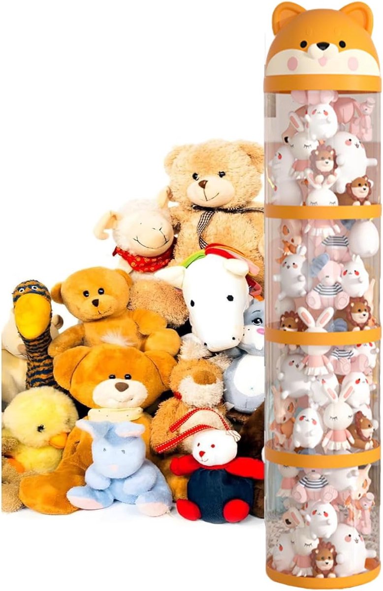 Knuffeldier Houder - Opbergbuis Organizer - Speelgoed Opbergen - Met Wieltjes - 33.5 x 28 x 28 cm - Transparant
