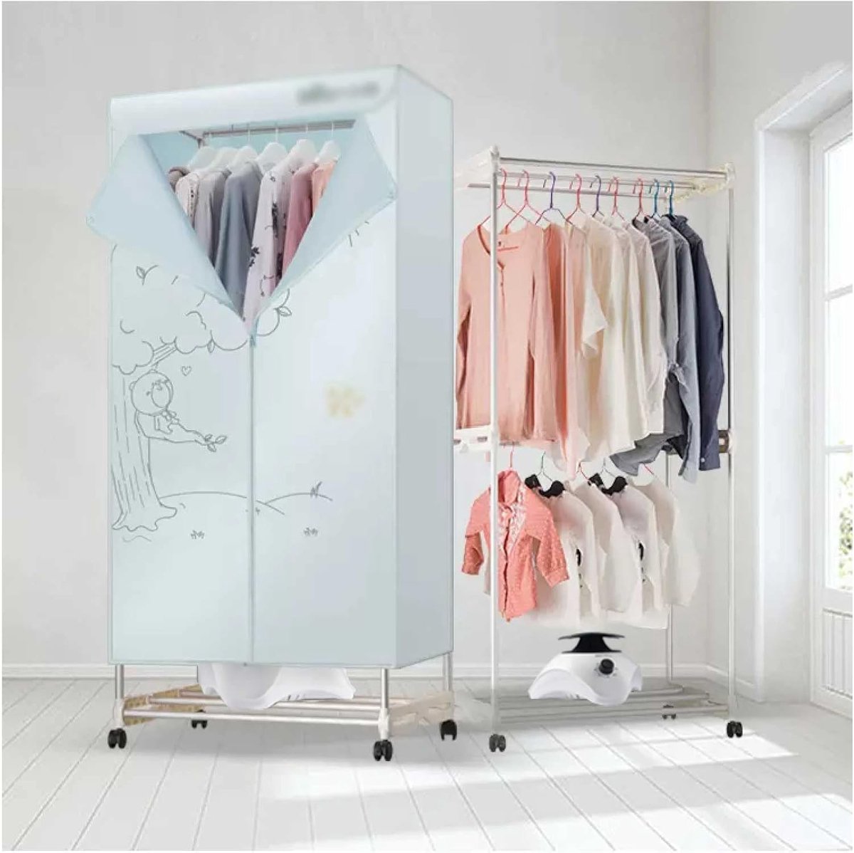 Elektrische Wasdroger Verwarmd Droogrek Snel Kleding Drogen Roestvrijstalen Frame 70x46x150cm Blauw